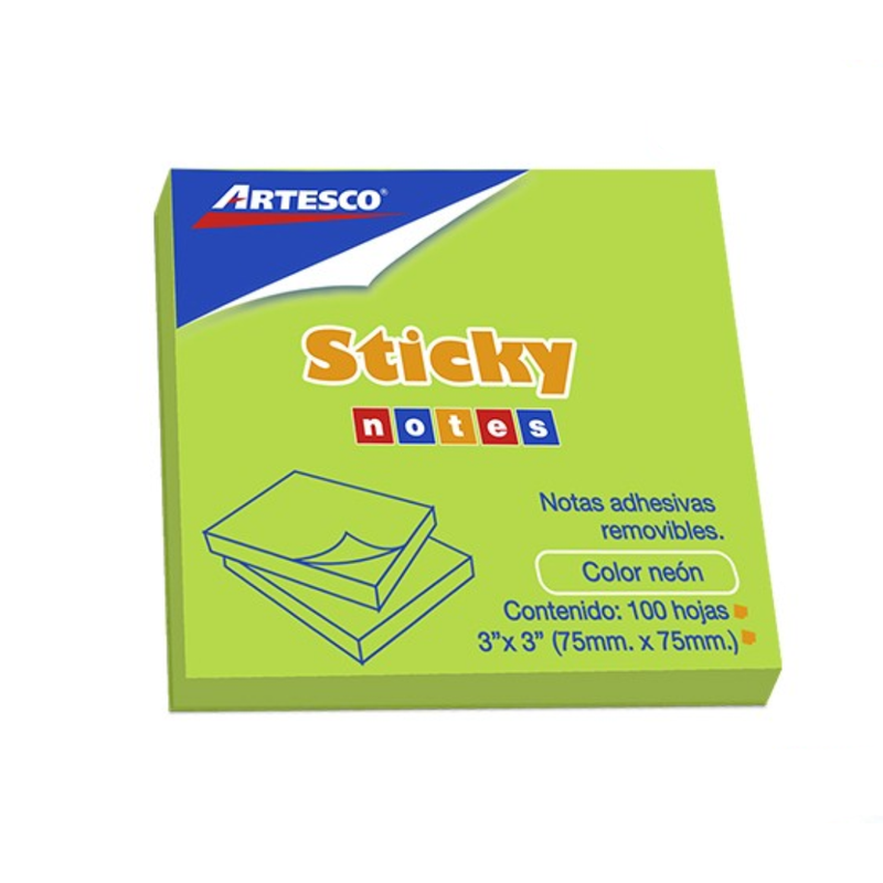 Nota Artesco Adhesiva 3X3 100H Verde Neón(654)