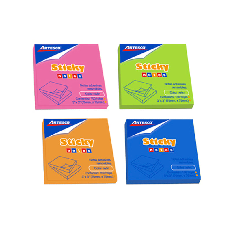 Nota Artesco Adhesivas 3X3 100H Color Rosado Neón
