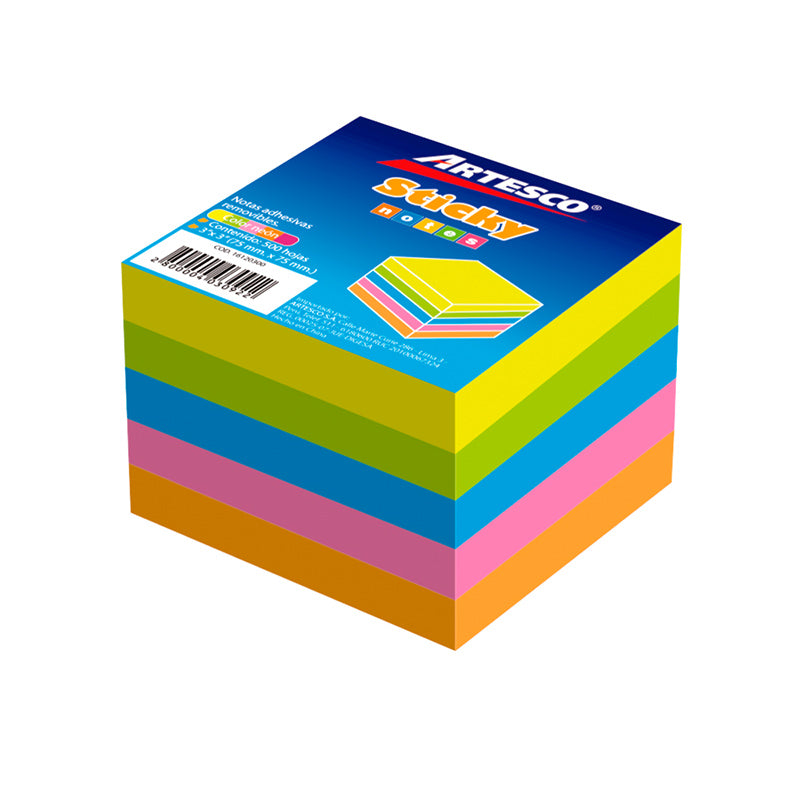 Notas Adhesivas Artesco Cubo 3"X3" 5 Colores x100H Neon(654)Q