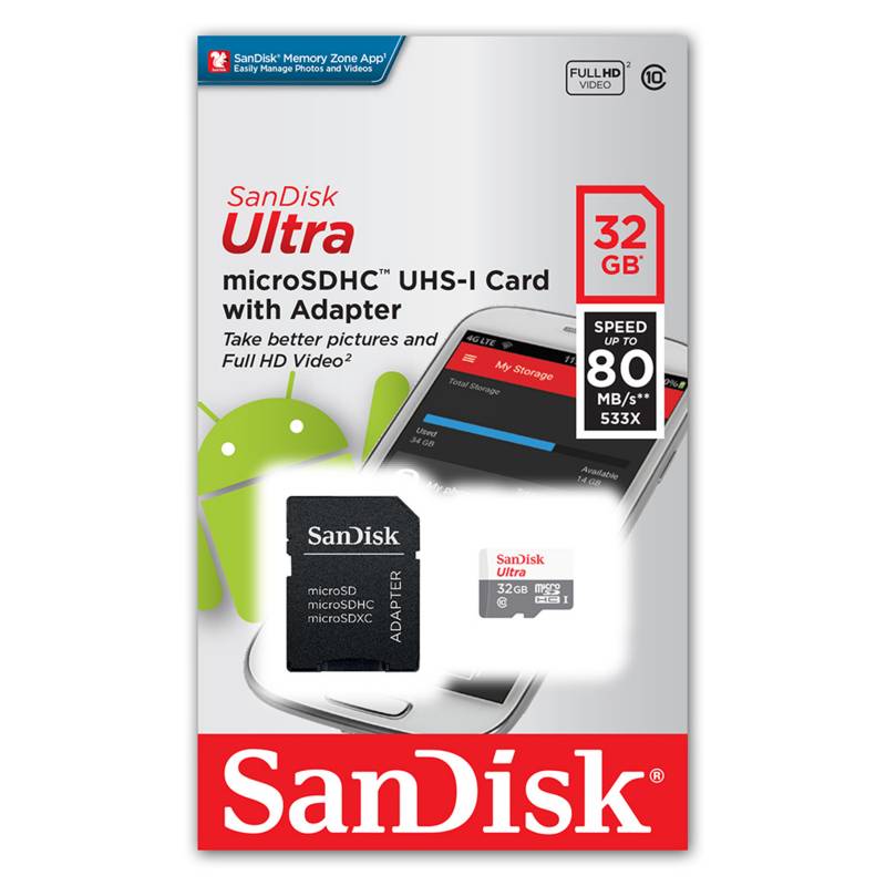 Memoria Micro SD 32gb Sandisk Clase 10