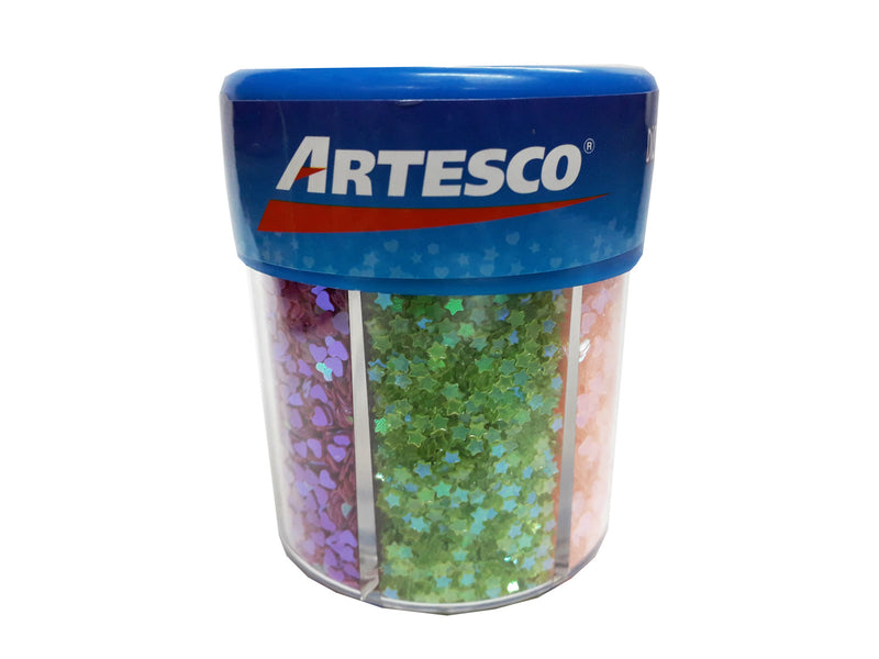 Escarcha Diamantina Artesco x6 Colores Formas Deco 80g