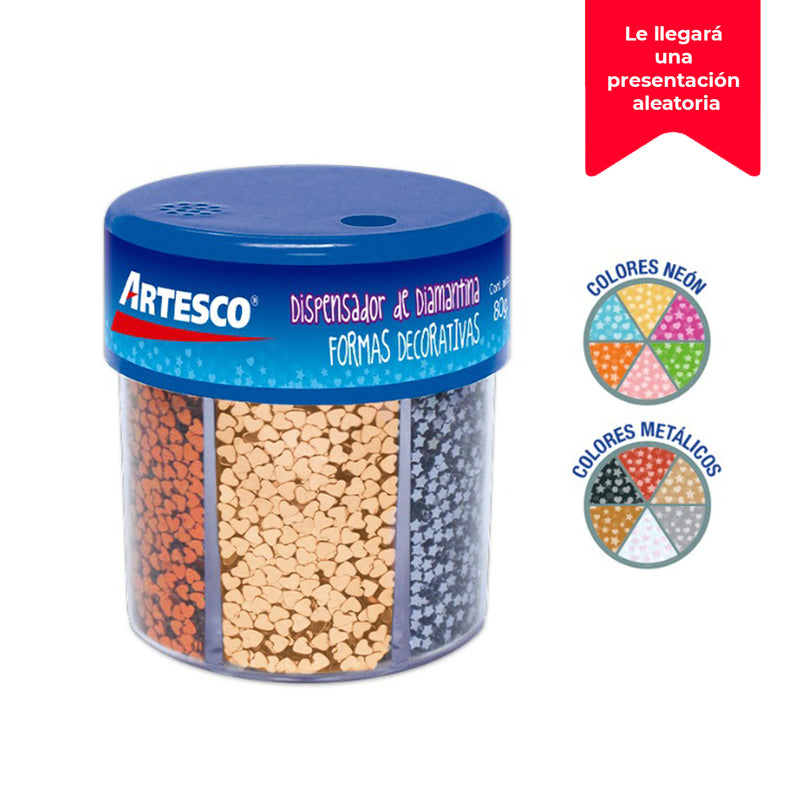 Escarcha Diamantina Artesco x6 Colores Formas Deco 80g