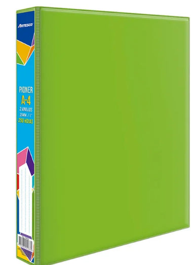 Pioner Artesco Escolar A4 2 Anillos 25Mm (250Hjs) Verde Limon