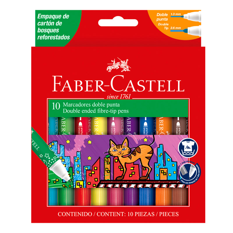 Plumón Faber Castell Doble Punta Estuche x10