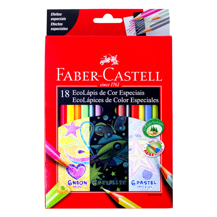Set 12 EcoLápices de Colores Faber-Castell SuperSoft - (6 Neón + 6 Pastel)  - Librería IRBE Bolivia