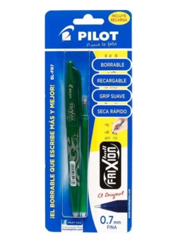 Bolígrafo Pilot Frixion tinta Gel (Bl-Fr7) Borrable 0.7 Verde+Repuesto