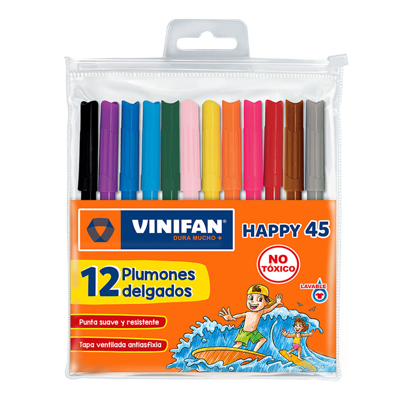 Plumones Vinifan Delgados Estuche Zipper Happy 45 X 12 Und