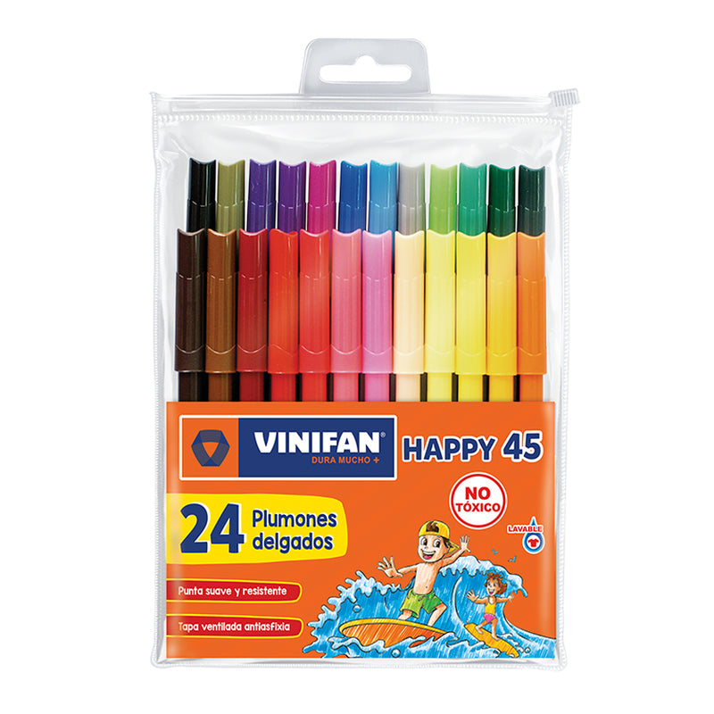 Plumones Vinifan Delgados Estuche Zipper Happy 45 X 24 Und