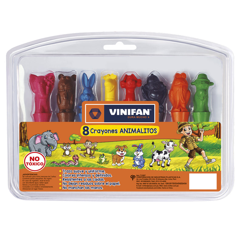 Crayones Vinifan Delgados Animalitos Estuche X 8 Und
