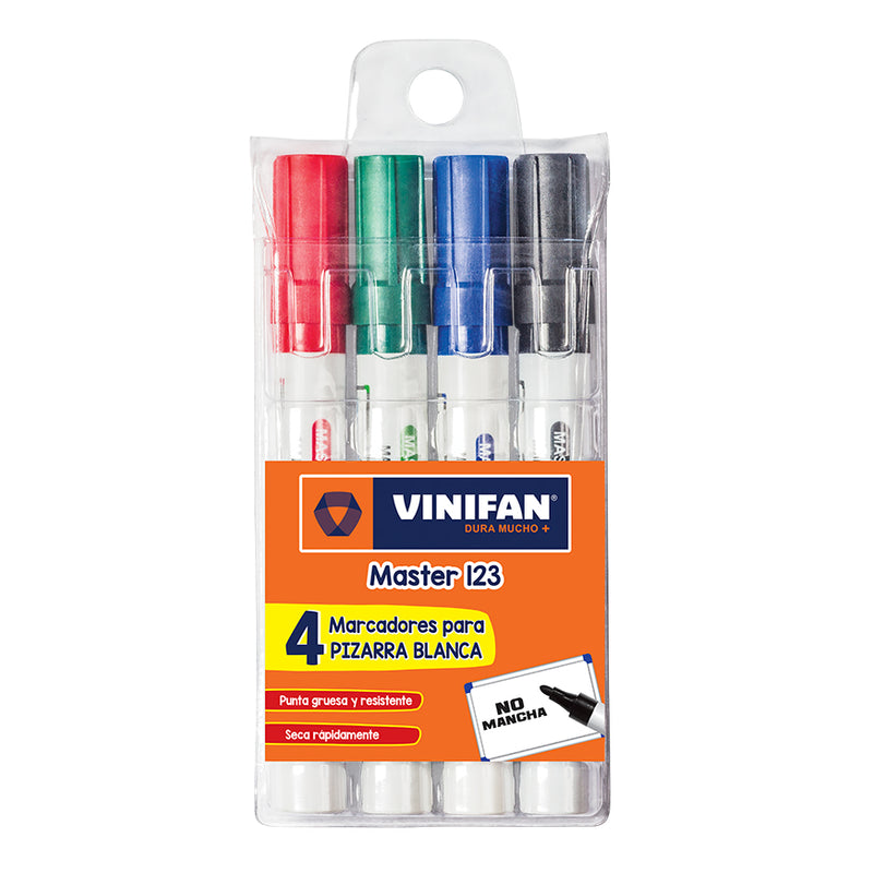 Marcador Vinifan Pizarra 123 Est (Ne-Az-Vd-Ro) X 4 Blis