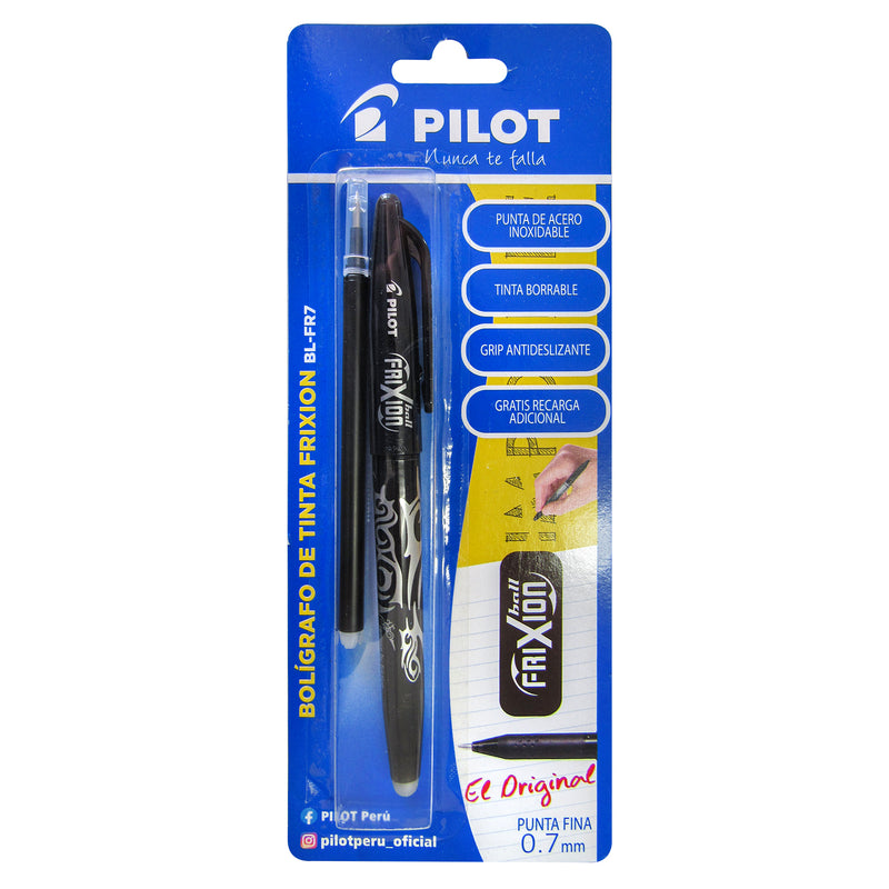 Bolígrafo Pilot Frixion tinta Gel (Bl-Fr7) Borrable 0.7 Negro + Repuesto