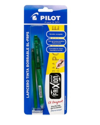 Bolígrafo Pilot Frixion tinta Gel (Bl-Fr5) Borrable Punta Aguja Verde+Repuesto