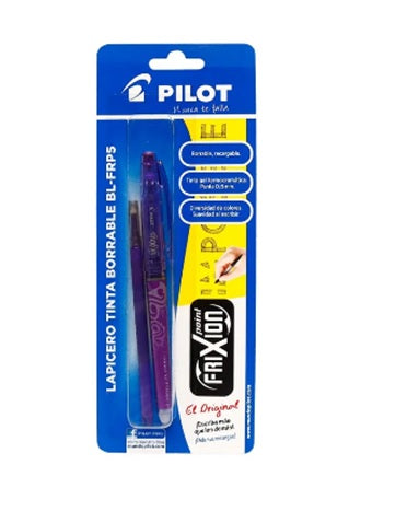 Bolígrafo Pilot Frixion tinta Gel (Bl-Fr5) Borrable Punta Aguja Violeta+Repuesto