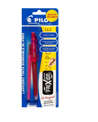 Bolígrafo Pilot Frixion tinta Gel (Bl-Fr5) Borrable Punta Aguja Rosado+Repuesto