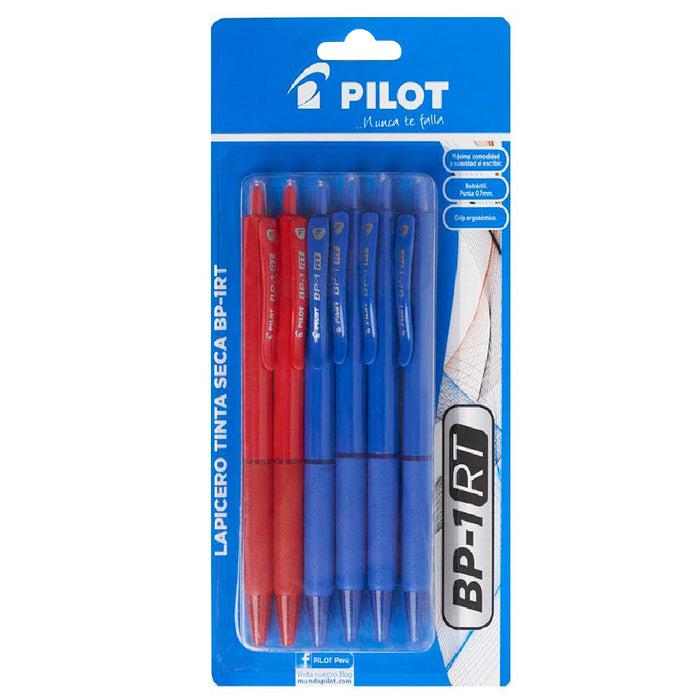 Bolígrafo Pilot Bp-1Rt-F Blister x6 (4 Azules, 2 Rojos)
