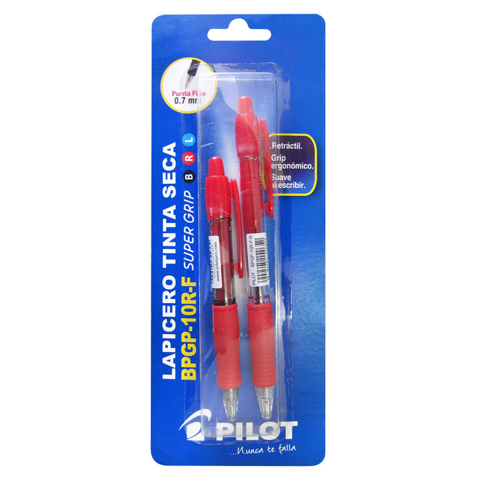 Bolígrafo Pilot Bpgp-10R + Bpgp10R Xs (Super Grip)(Tinta Seca) Color Rojo Blister