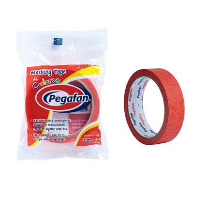 Cinta Masking Tape Escolar Pegafan (24 mm X 18M/20 Yd) Rojo
