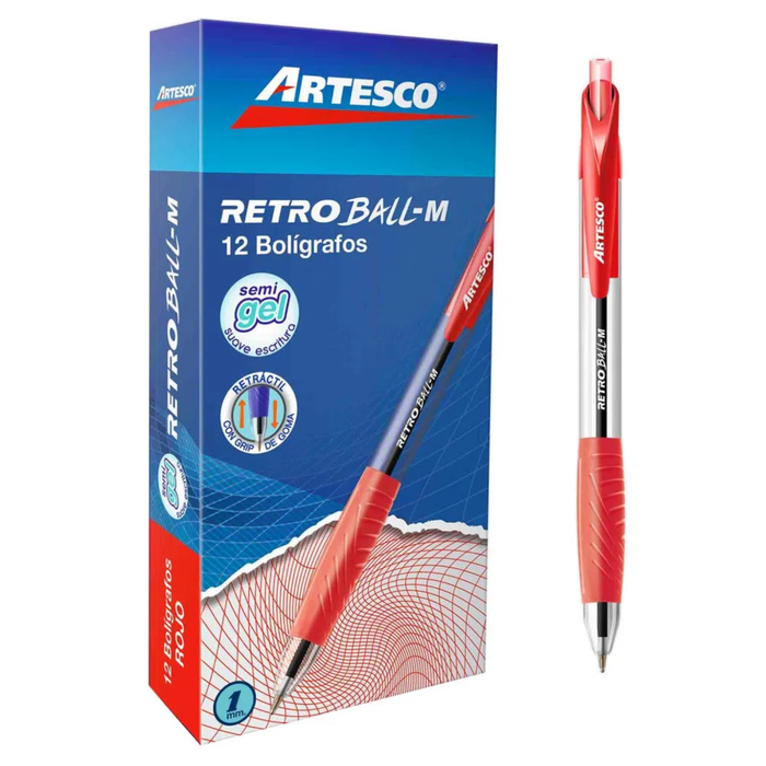 Boligrafo Artesco Retro Ball Retractil  Rojo X12