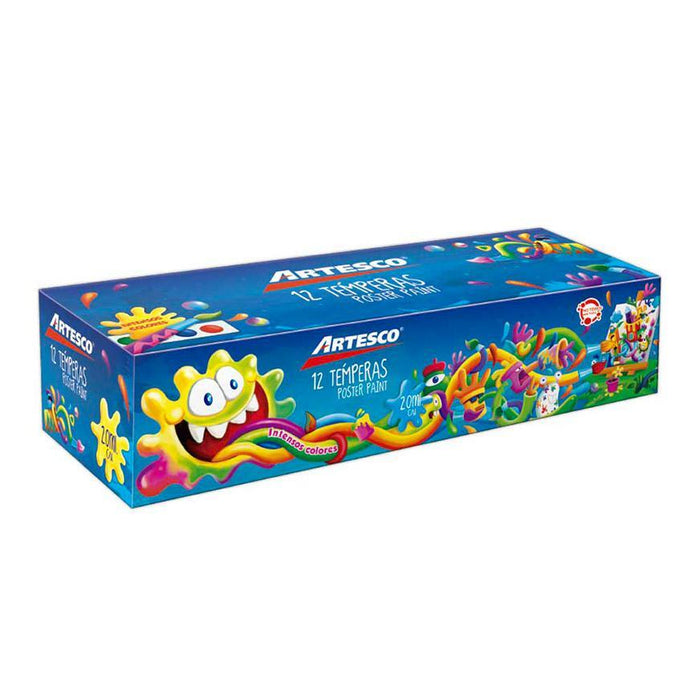 Tempera Artesco Set X 12 Colores + Pincel (20 Ml)