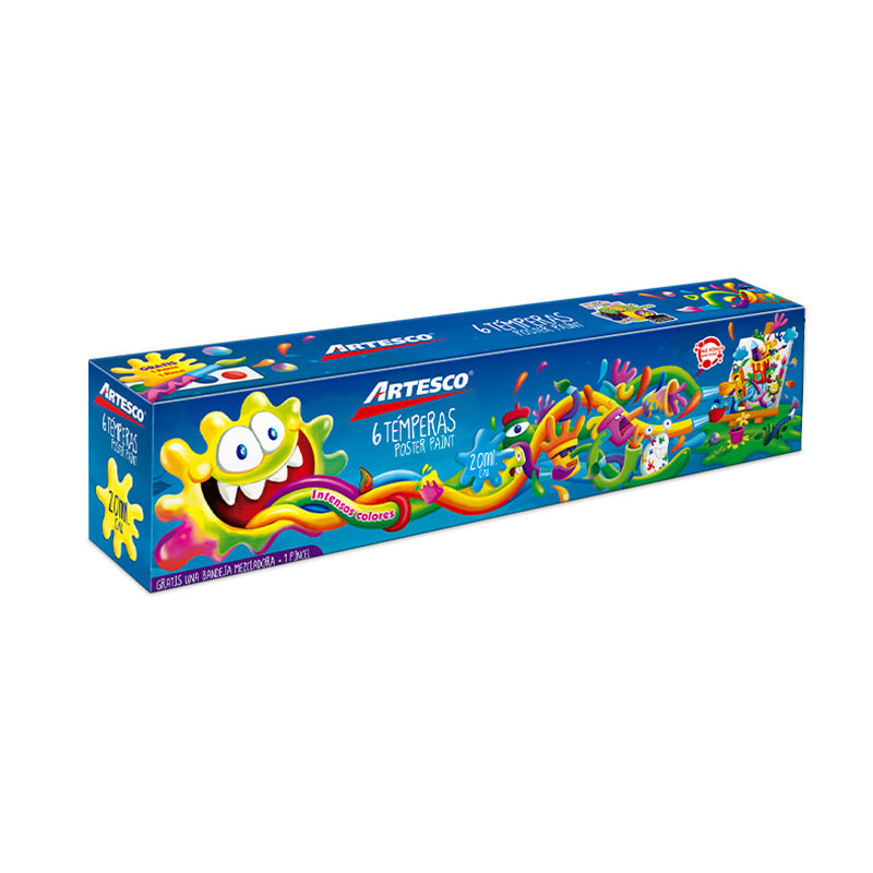 Tempera Artesco Set X 6 Colores + Pincel + Paleta (20 Cc)