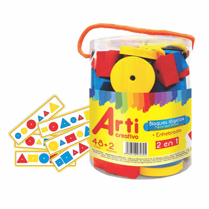 Juego Didáctico Arti Creativo Bloques Lógicos Y Enhebrados x48 Piezas