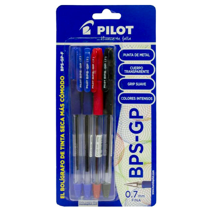 Bolígrafo Pilot Bps-Gp X4 Blister (2 Azules, 1 Negro, 1 Rojo)