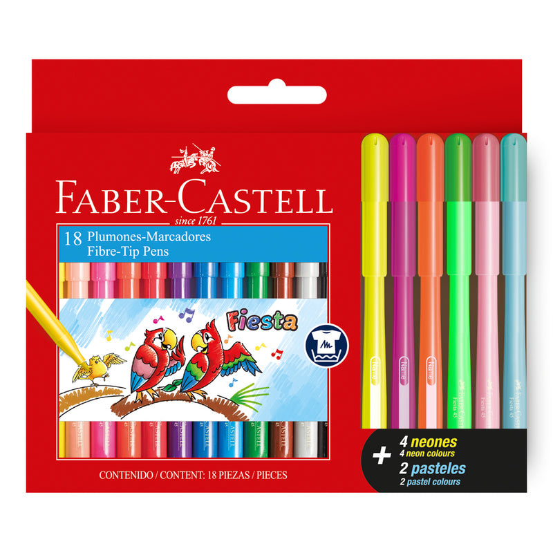 Plumones Faber Fiesta 45 X12+4neón+2pastel