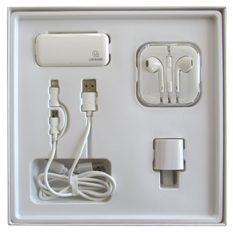 Set Usams Cargador Pared +Audífono +Power Bank 2000 mah + Cable 2 En 1