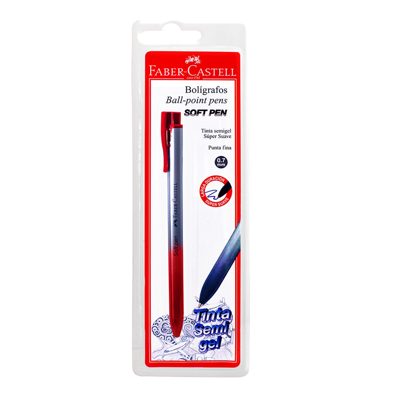 Boligrafo Faber (344020) retr Soft pen fine rojo blister x1