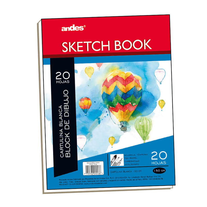 Block Andes Sketch Enc 20h 150gr (24.7 X 31.7cm) - Cartulina blanca