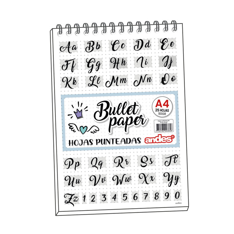 Hojas/Lettering Andes A4 X25H - 90Gr