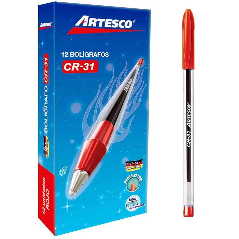 Bolígrafo Artesco Cr-31 (Ar07072007)  Tinta Seca Color Rojo