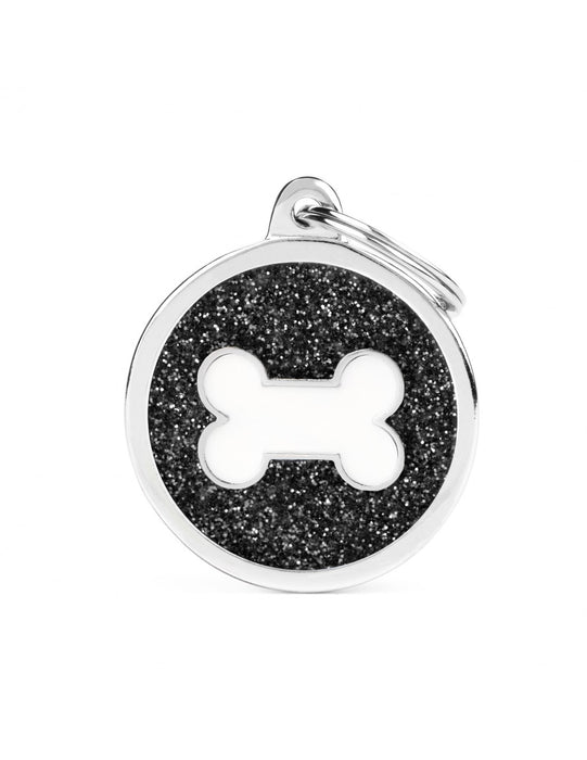 Placa Black Big Glitter Circle White Bone