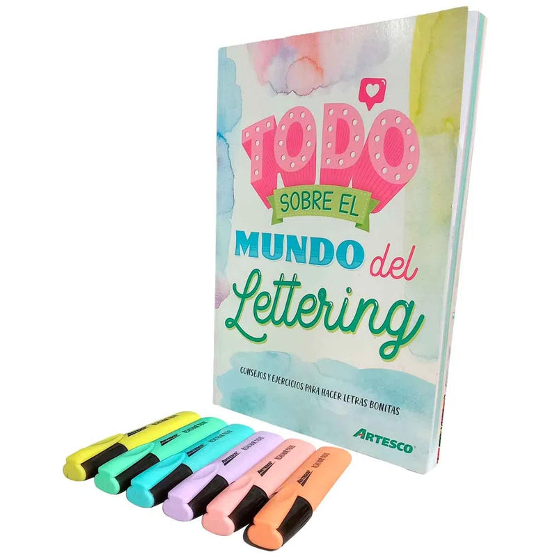 Pack 2022 Artesco Mundo Lettering + Resaltadores Pastel X6