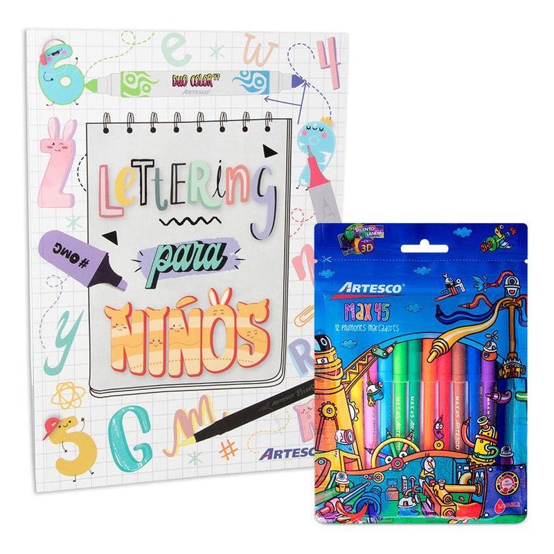 Pack 2022 Artesco Lettering Kids + Plum Max45 X12