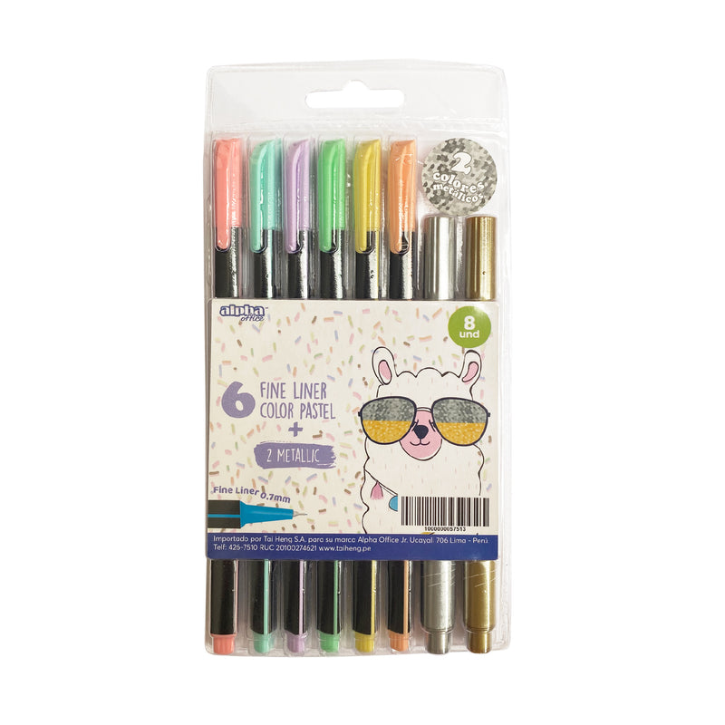Marcador Alpha Triang Fine Liner Pastel X6 + Metallic X2