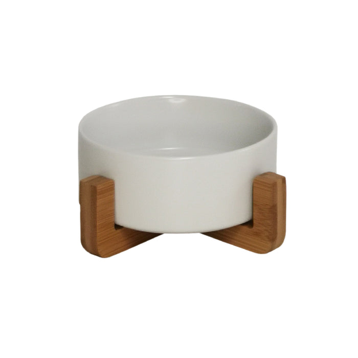 Bowl Simple De Cerámica Blanco Mate C/Marco De Bamboo 15.5 Cm