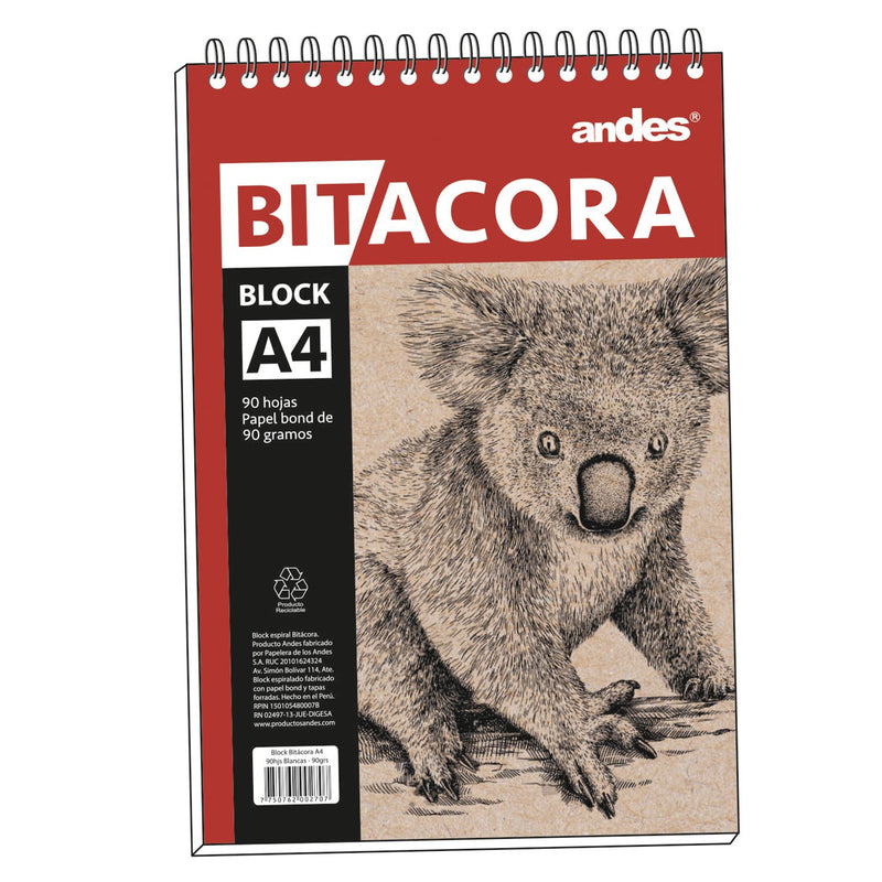 Block Andes Bitacora A4 90Gr Tapa Dura (90hjs)