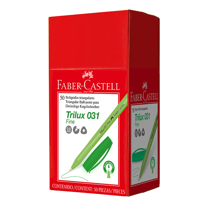 Boligrafo Faber Trilux Tinta Seca (031) Punta Fina 0.8mm Color Verde x Unidad
