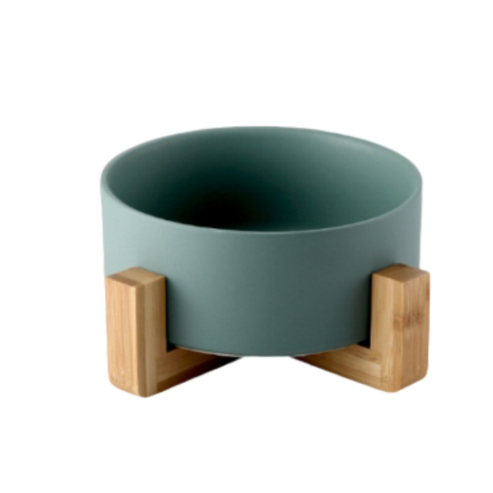 Bowl Simple De Cerámica Verde Mate C/ Marco De Bamboo 15.5 Cm