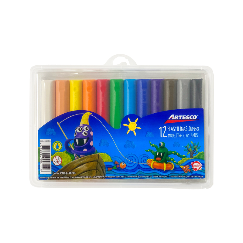 Plastilina Artesco Jumbo Estuche de Plastico x12